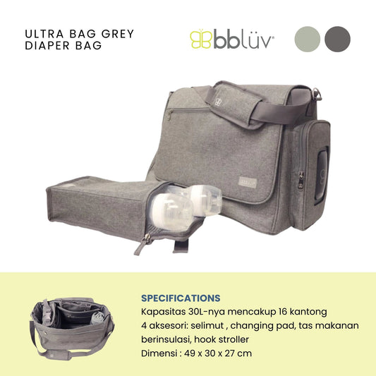 Bbluv Ultra Bag Grey Diaper Bag - Tas Perlengkapan Bayi - Tas Popok