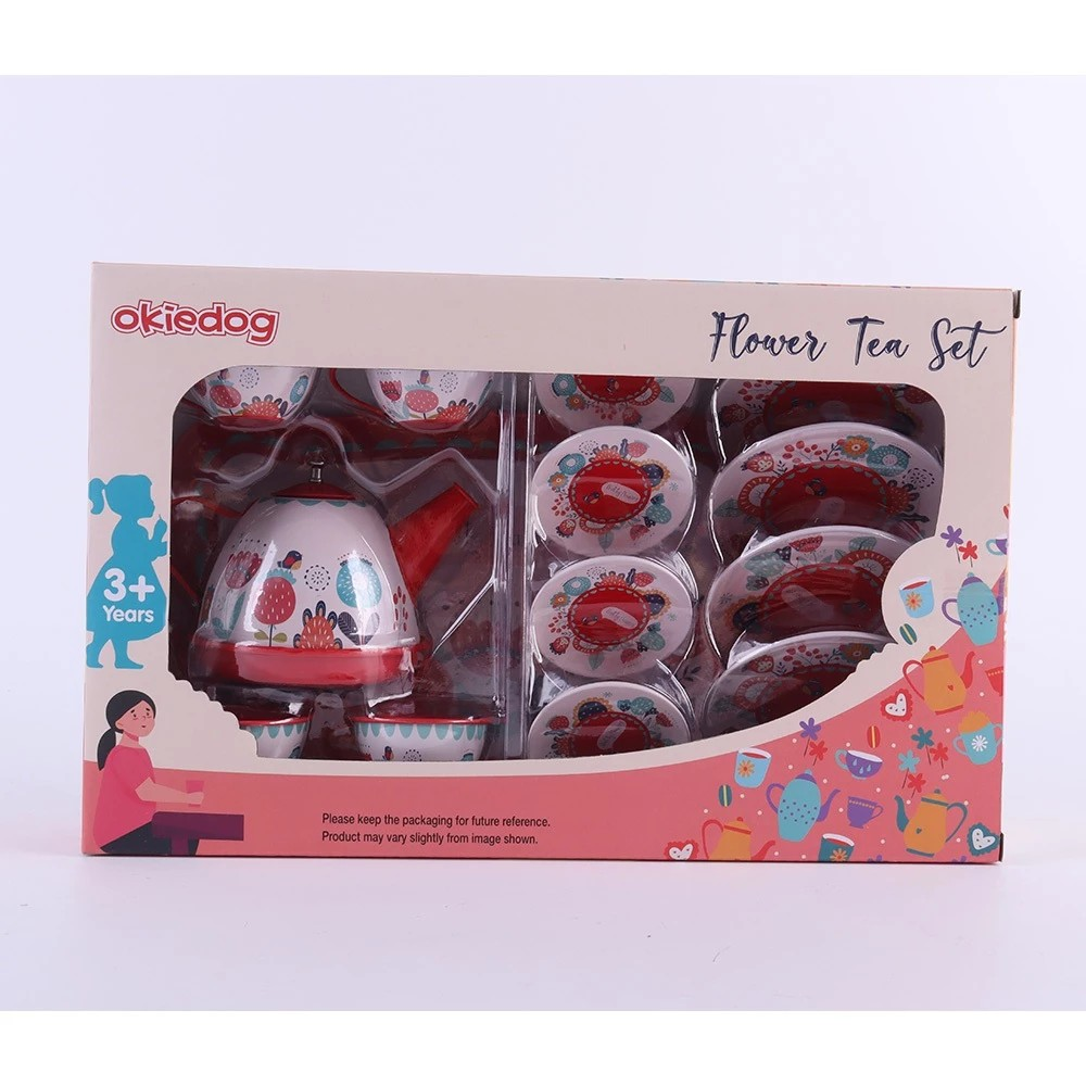 Okiedog Red Flower Chinese Tea Pot - Set Mainan Cangkir Teh untuk Anak SNI
