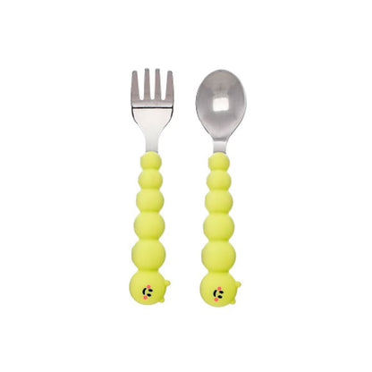 Melii Baby Silicone Caterpillar Spoon & Fork Set sendok&garpu anak