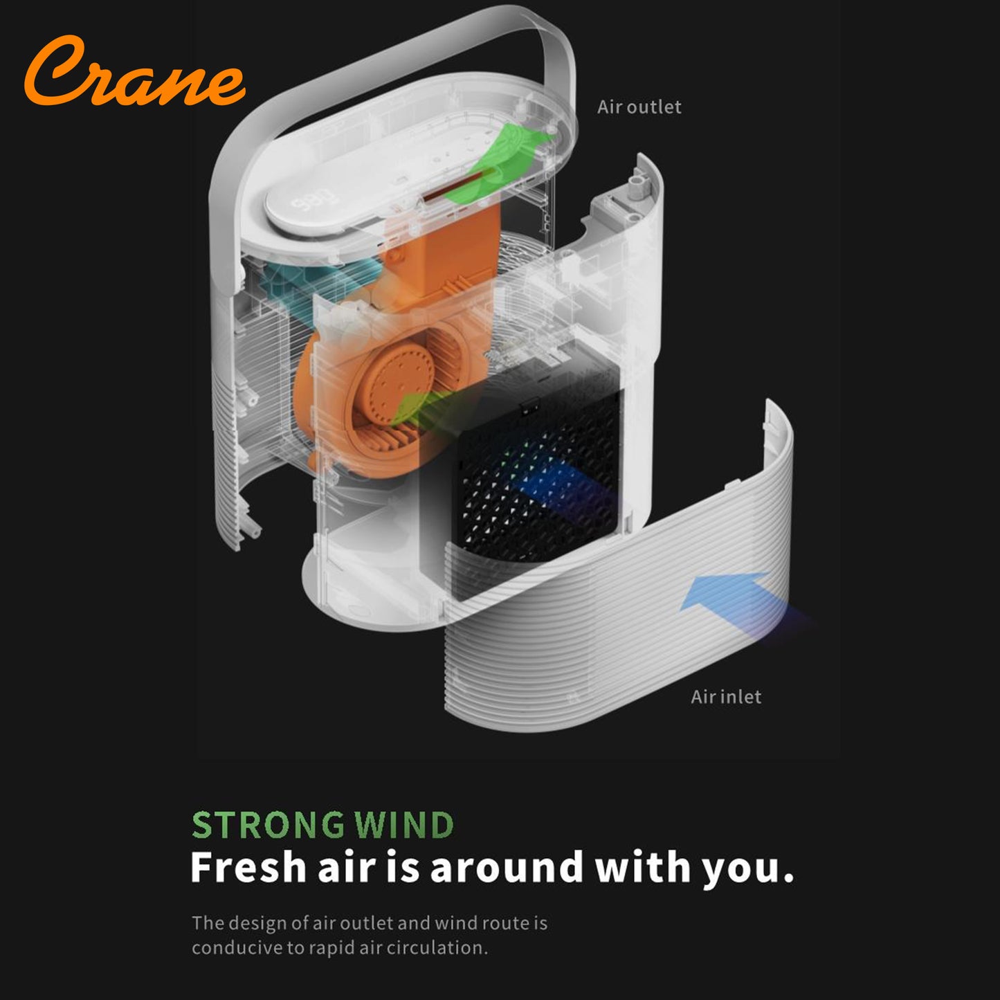 Crane Rechargeable Portable Air Purifier with Electronic Filter - Pembersih udara
