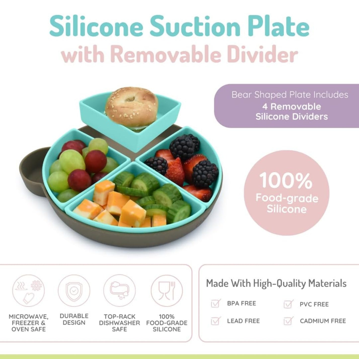 Melii Baby Silicone Plate With Dividers - Piring silikon anak anti geser dan tumpah
