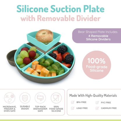 Melii Baby Silicone Plate With Dividers - Piring silikon anak anti geser dan tumpah