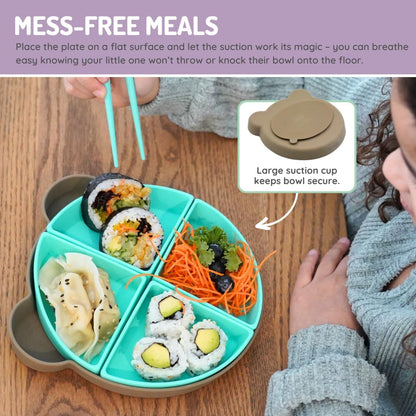 Melii Baby Silicone Plate With Dividers - Piring silikon anak anti geser dan tumpah
