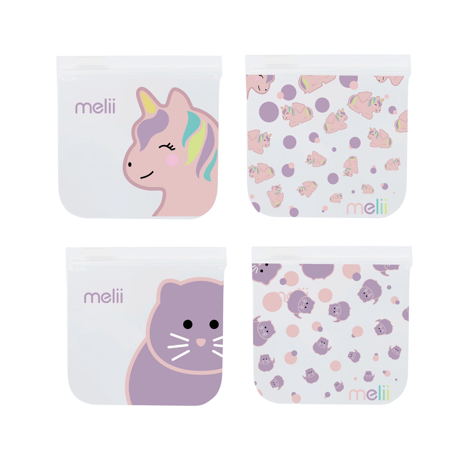 Melii Baby EVA Reusable Snack Bags 4 pc - Kantong makanan klip / zipper / ziplock