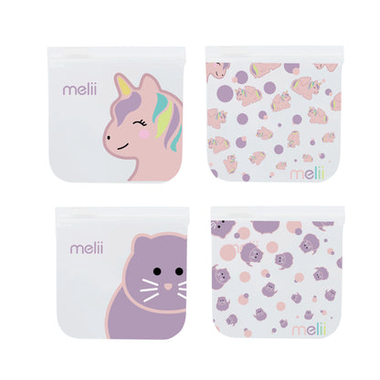 Melii Baby EVA Reusable Snack Bags 4 pc - Kantong makanan klip / zipper / ziplock