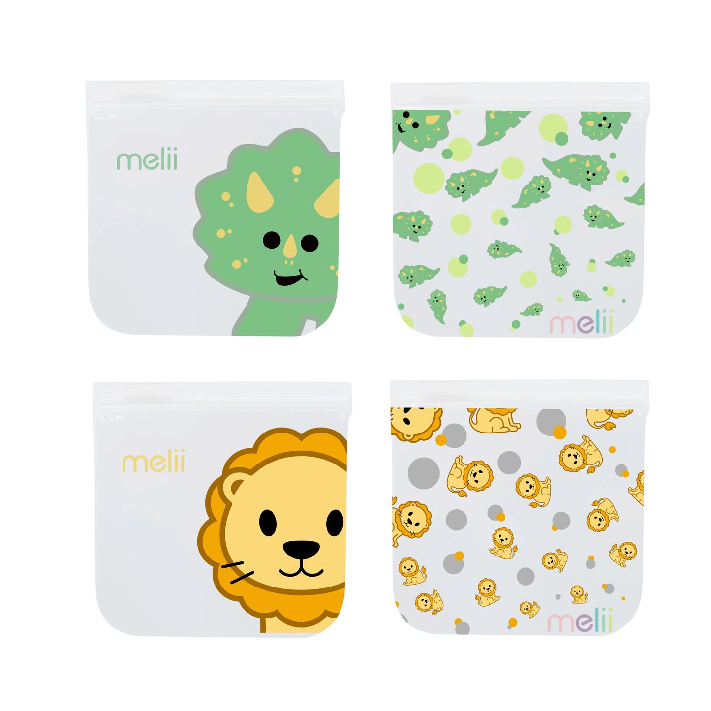 Melii Baby EVA Reusable Snack Bags 4 pc - Kantong makanan klip / zipper / ziplock