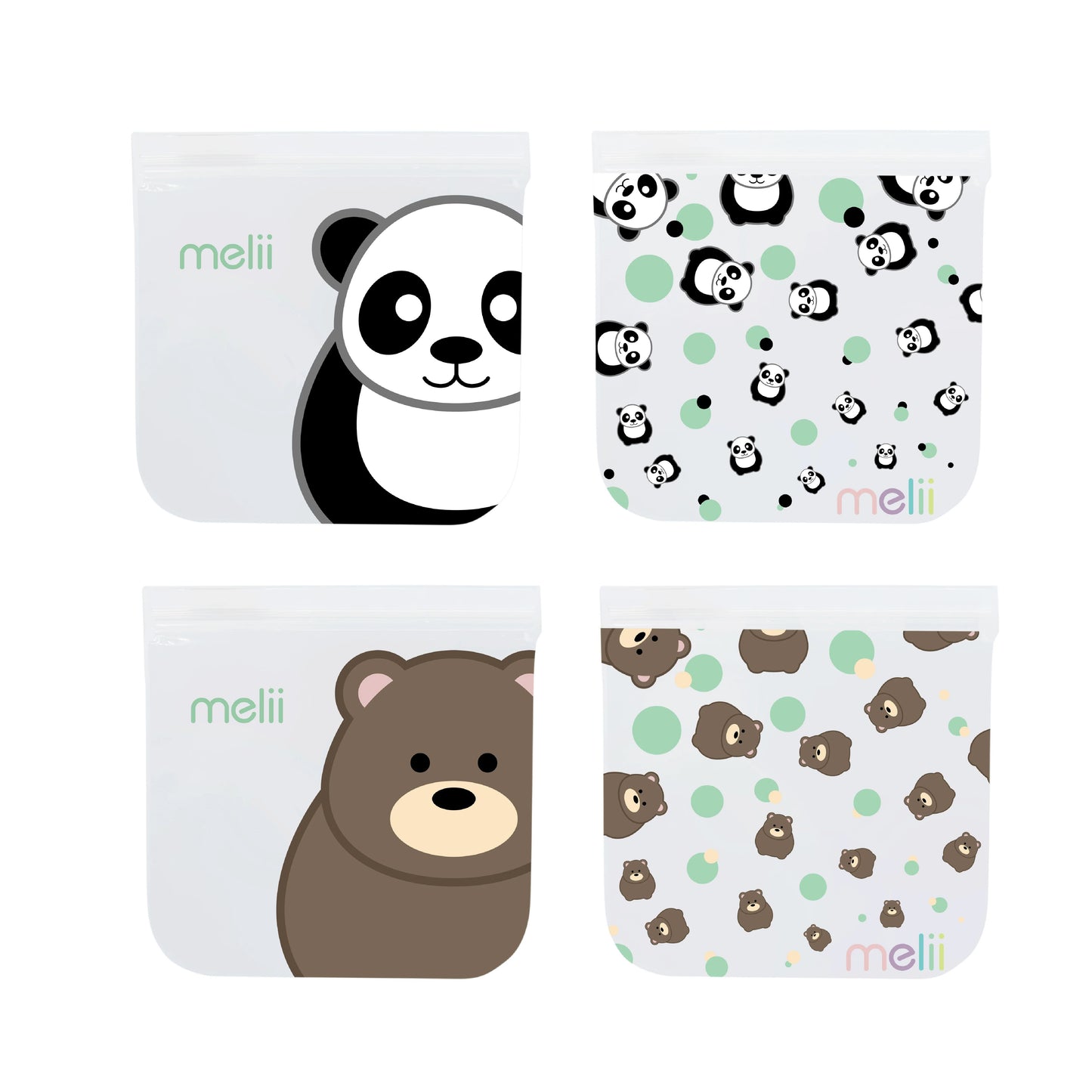 Melii Baby EVA Reusable Snack Bags 4 pc - Kantong makanan klip / zipper / ziplock