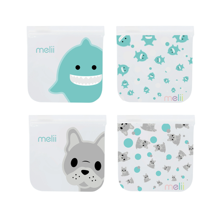 Melii Baby EVA Reusable Snack Bags 4 pc - Kantong makanan klip / zipper / ziplock