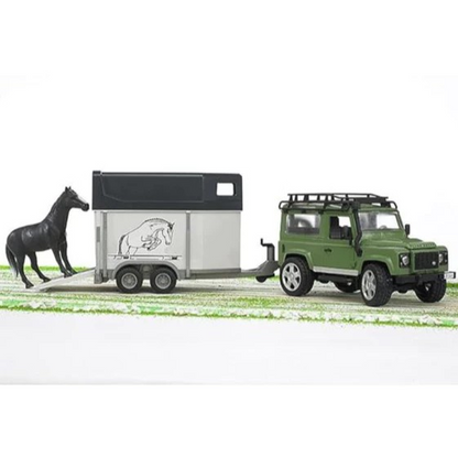 Bruder 2592 Land Rover Defender Station Wagon with Horse Trailer + 1 Horse - Mainan Miniatur Mobil Pengangkut Kuda