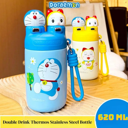 Doraemon Double Drink Thermos Stainless Steel Bottle 620 ml - Botol Minum Anak Anti Tumpah BPA Free