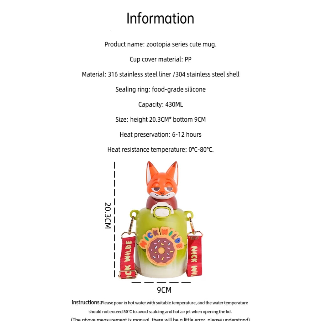 Zootopia Character Water Bottle 3D w/ Strap 430mL