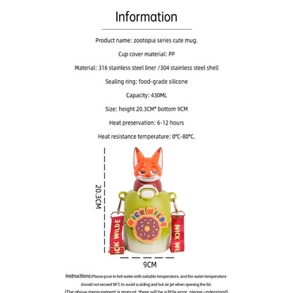 Zootopia Character Water Bottle 3D w/ Strap 430mL