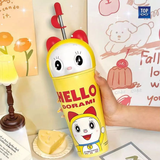 Doraemon Stainless Steel Thermos Bottle 500ml with Straw - Botol Minum Doraemon 500ml