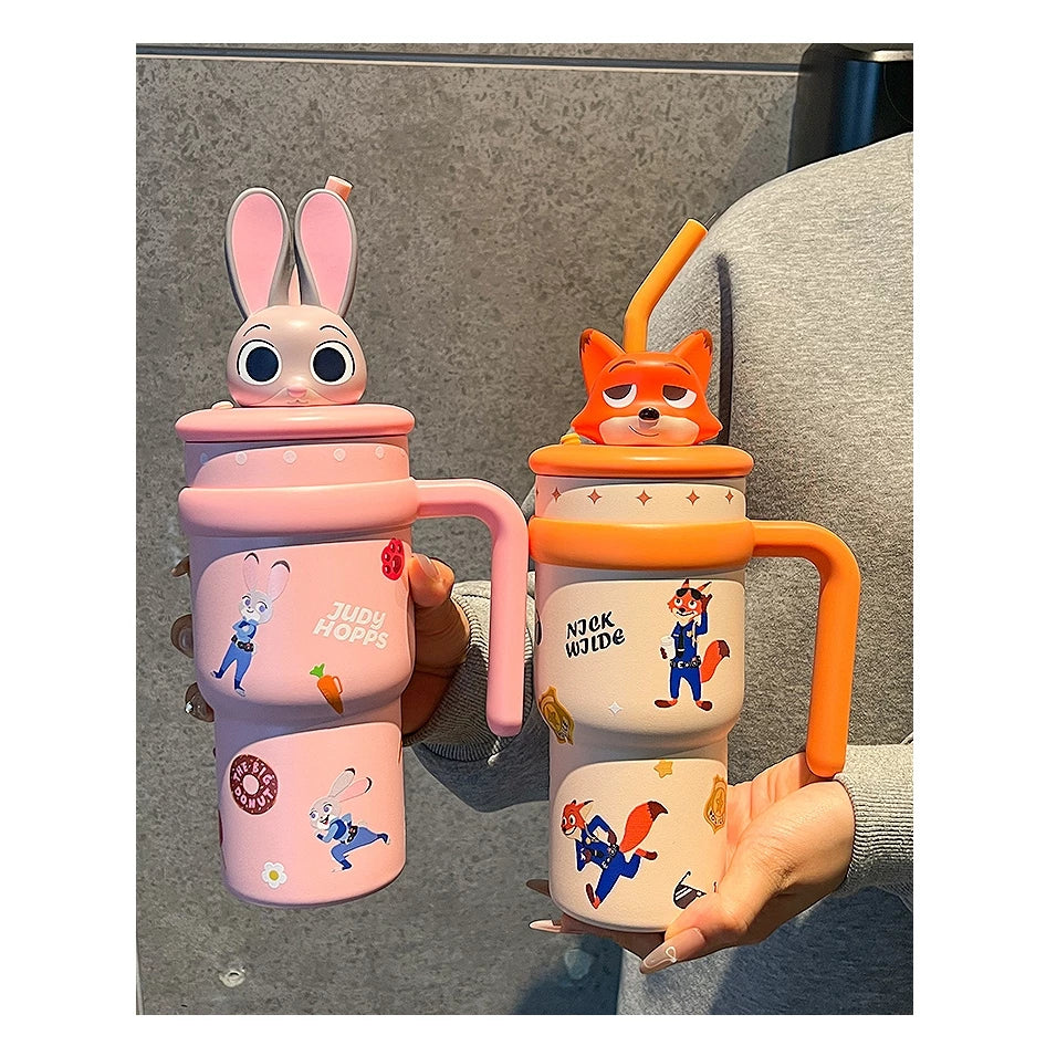 Disney Characters Water Bottle 3D w/ Straw 700mL