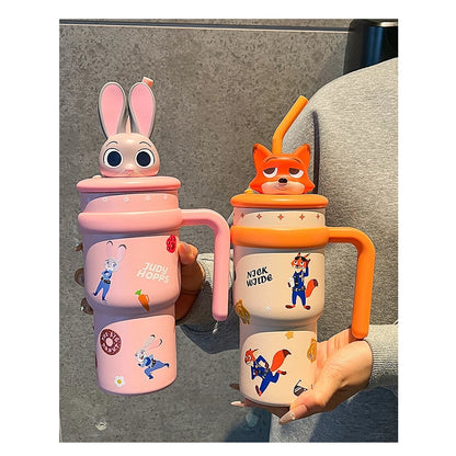 Disney Characters Water Bottle 3D w/ Straw 700mL