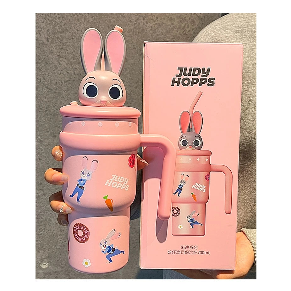 Disney Characters Water Bottle 3D w/ Straw 700mL