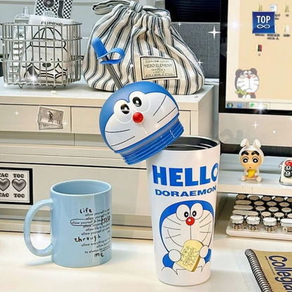 Doraemon Stainless Steel Thermos Bottle 500ml with Straw - Botol Minum Doraemon 500ml