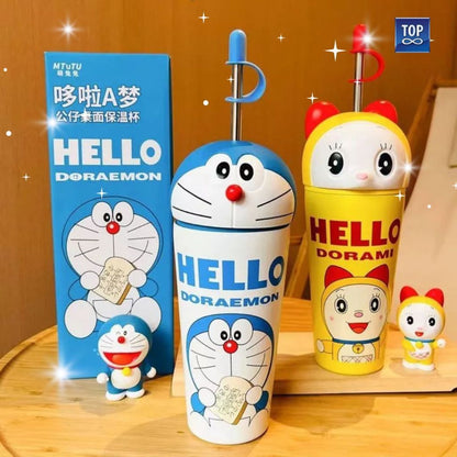 Doraemon Stainless Steel Thermos Bottle 500ml with Straw - Botol Minum Doraemon 500ml