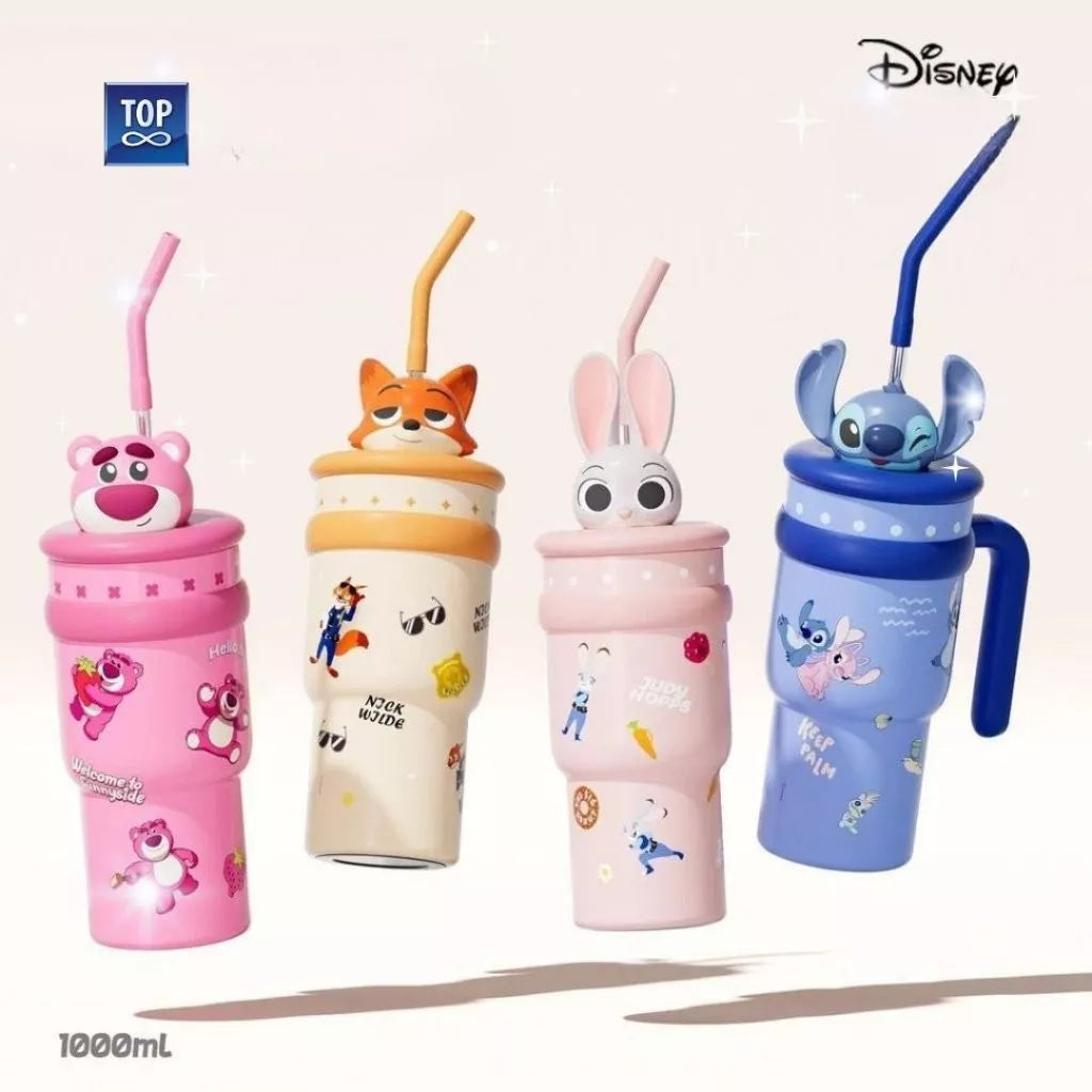Disney Characters Water Bottle 3D w/ Straw 700mL