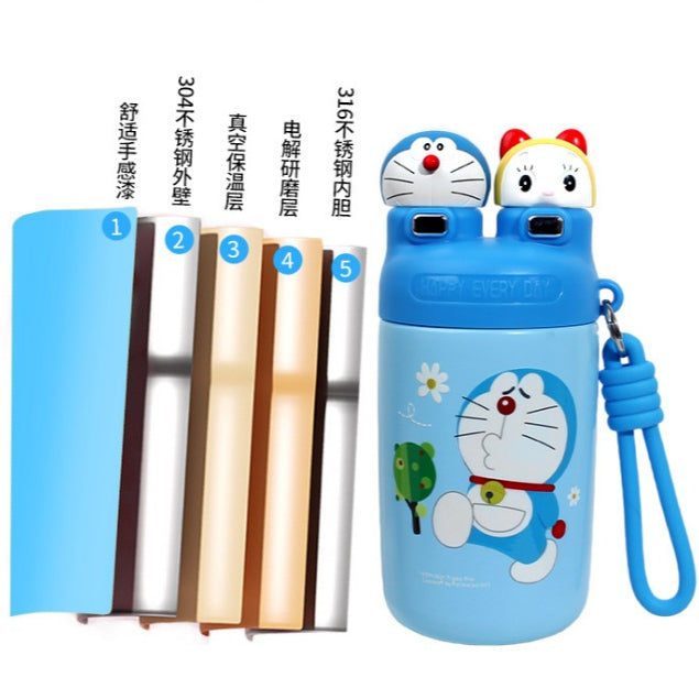 Doraemon Double Drink Thermos Stainless Steel Bottle 620 ml - Botol Minum Anak Anti Tumpah BPA Free