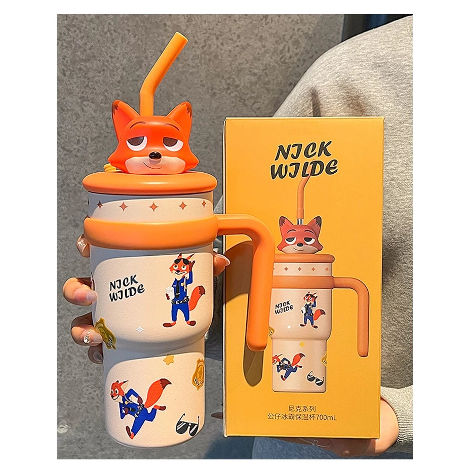 Disney Characters Water Bottle 3D w/ Straw 700mL