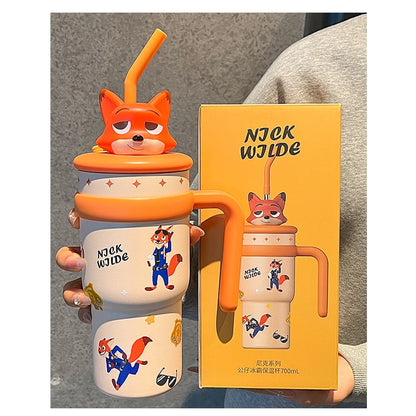 Disney Characters Water Bottle 3D w/ Straw 700mL