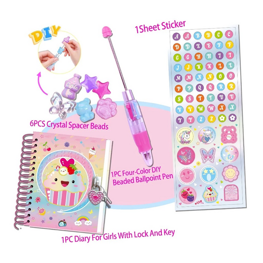 Tokidas Personalized D.I.Y Beaded Diary&Mug Set (Small Size) - Buku Catatan Aesthetic Diary/Buku Tulis Sekolah Anak