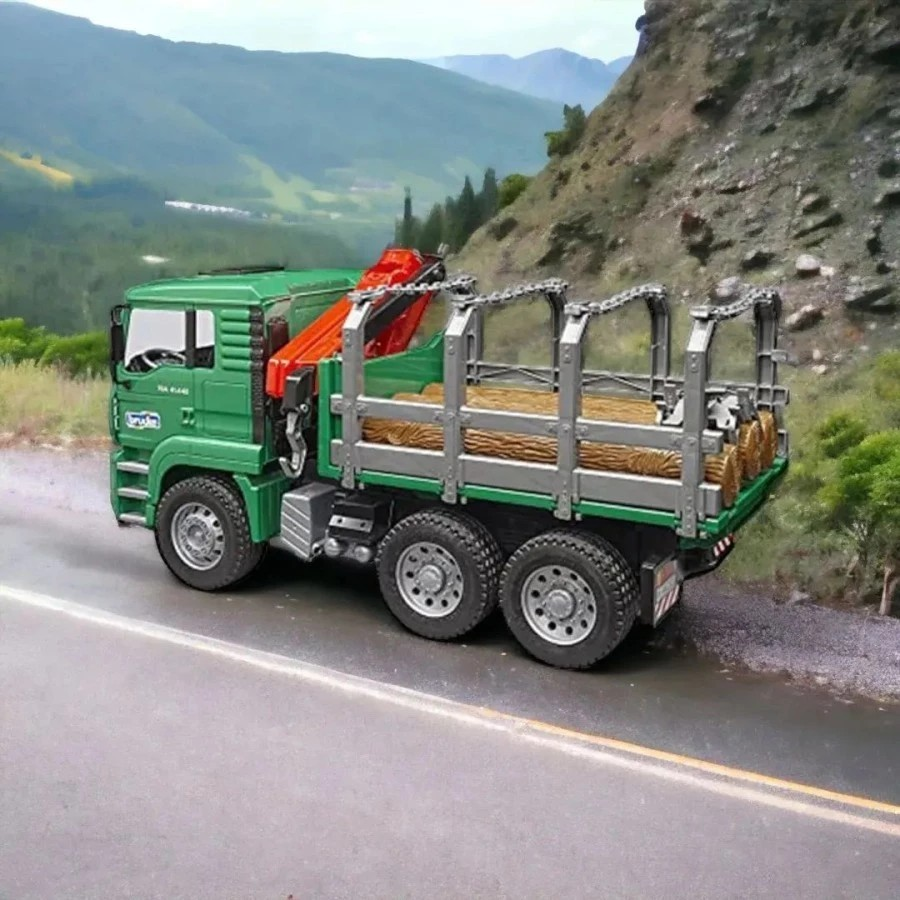 Bruder 2769 MAN TGA Timber Truck Loading Crane & 3 Trunks - Mainan Miniatur Truk Pengangkut Kayu