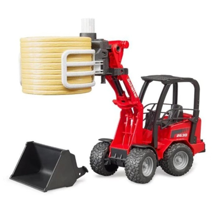 Bruder 2192 Schäffer Compact Loader 2630 With Bale Gripper + Bale - Mainan Miniatur Konstruksi Alat Berat