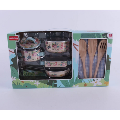 Okiedog Dinosaur & Pink Flower Square Pan Kitchen Set - Mainan Masakan Anak Motif Bunga & Dinosaurus