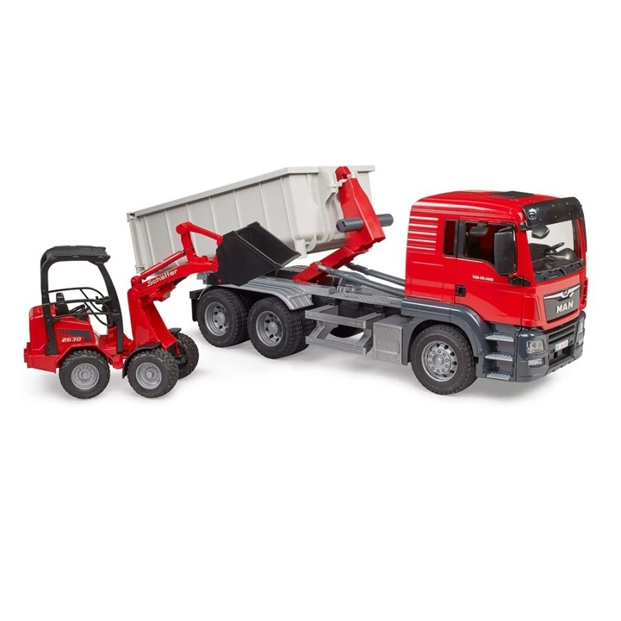 Bruder 3767 MAN TGS Truck with Roll-off Container and Schäffer - Mainan Miniatur Truk Kontainer Pengangkut Mobil