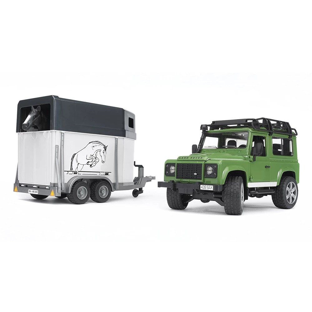 Bruder 2592 Land Rover Defender Station Wagon with Horse Trailer + 1 Horse - Mainan Miniatur Mobil Pengangkut Kuda