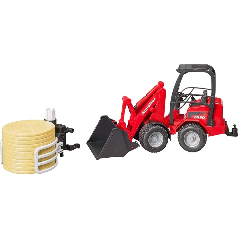 Bruder 2192 Schäffer Compact Loader 2630 With Bale Gripper + Bale - Mainan Miniatur Konstruksi Alat Berat