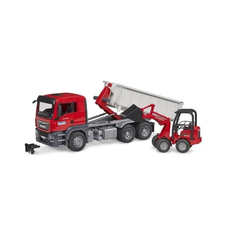 Bruder 3767 MAN TGS Truck with Roll-off Container and Schäffer - Mainan Miniatur Truk Kontainer Pengangkut Mobil