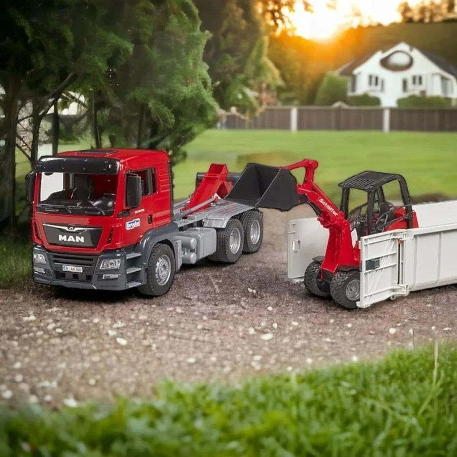 Bruder 3767 MAN TGS Truck with Roll-off Container and Schäffer - Mainan Miniatur Truk Kontainer Pengangkut Mobil