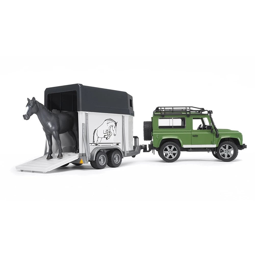 Bruder 2592 Land Rover Defender Station Wagon with Horse Trailer + 1 Horse - Mainan Miniatur Mobil Pengangkut Kuda